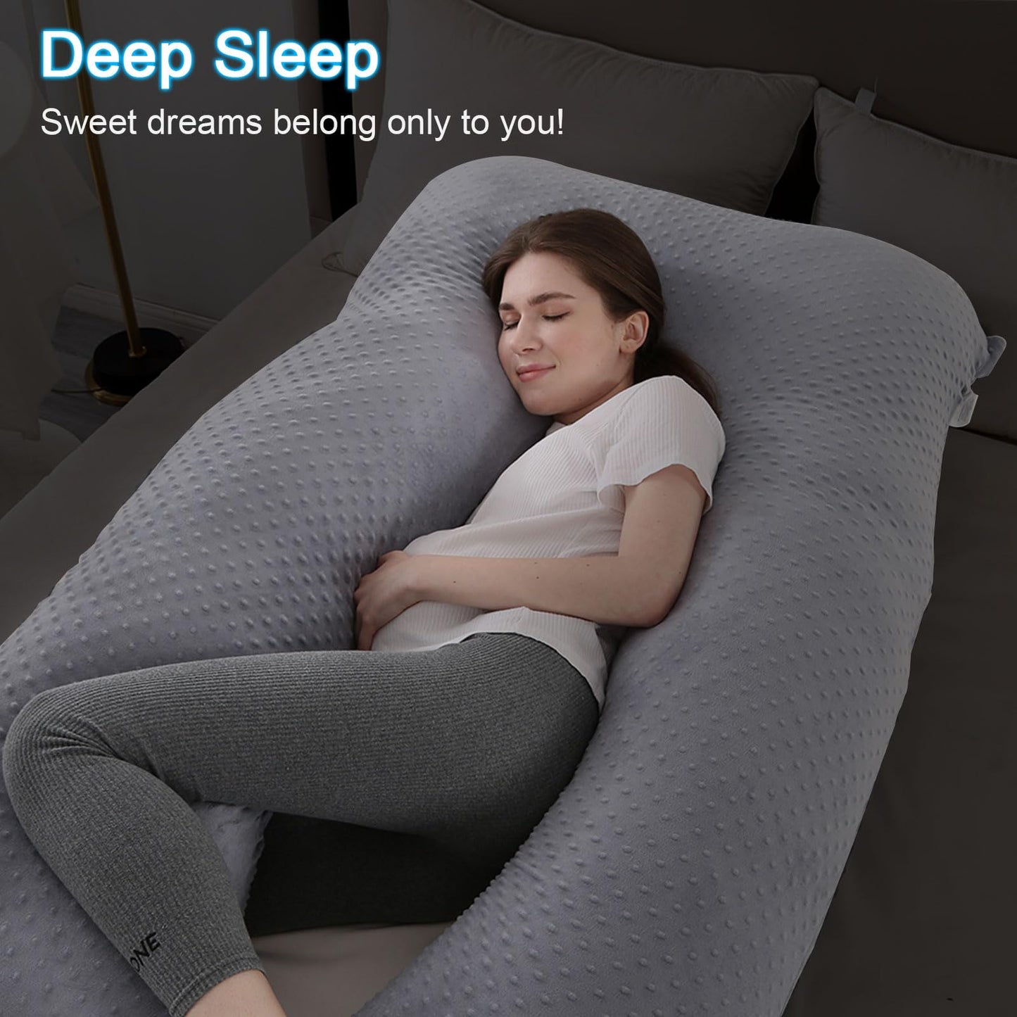 SHANNA Pregnancy Pillow U-Shape Side Sleeper Pillow Nursing Pillow Feeding Pillow with Minky Dot Cover, Large Support Pillow, Comfort Pillow for Adults, Body Pillow for Sleeping and Motherhood.