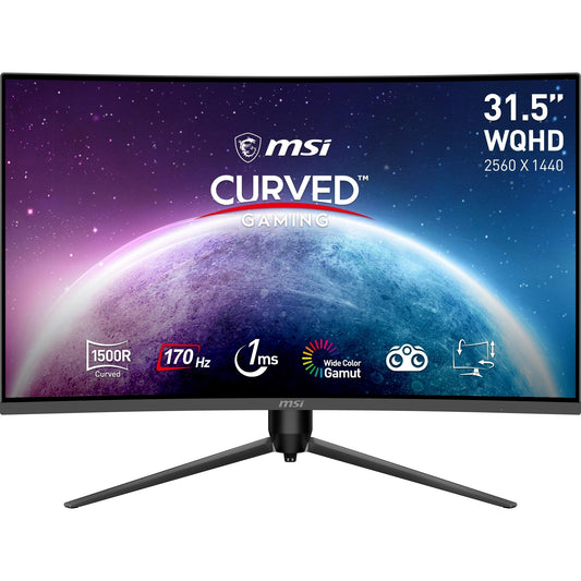 MSI G32CQ5P 31.5 inch (80cm) WQHD Curved Gaming Monitor - 1500R 2560 x 1440 VA Panel, 170Hz / 1ms, Adaptive Sync, 3-Way Adjustable Stand - DP 1.2a, HDMI 2.0b CEC