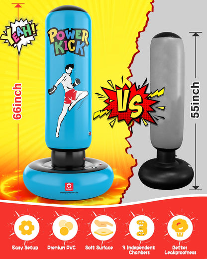 QPAU Kids Punching Bag, 168cm tall, gifts for boys and girls ages 5-12 for practicing Karate, Taekwondo, MMA, and releasing pent-up energy (Blue)