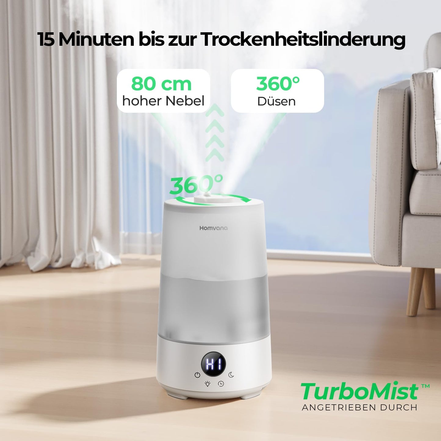 Homvana humidifier bedroom top-fill, 3.6L 360° cool mist 34H long-lasting, quiet 16dB (SilentSpary Tech) small, humidifier small, baby, diffuser nursery, ultrasonic room humidifier (white)
