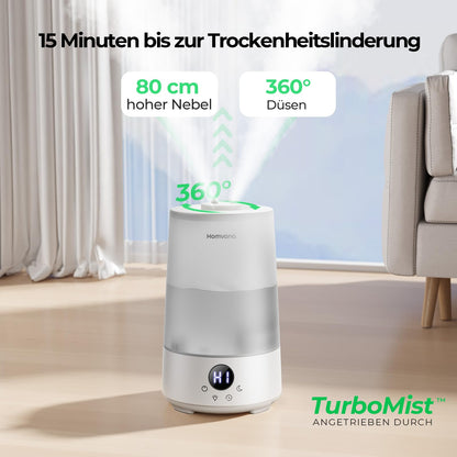 Homvana humidifier bedroom top-fill, 3.6L 360° cool mist 34H long-lasting, quiet 16dB (SilentSpary Tech) small, humidifier small, baby, diffuser nursery, ultrasonic room humidifier (white)
