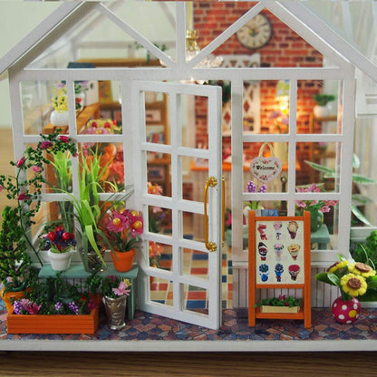 GuDoQi DIY Dollhouse Miniature Kit, 3D Wooden Dollhouse Kit with Furniture and Music and LED Light, Craft Miniature Model Kits for Women and Collectors, Beautiful Flower Shop
