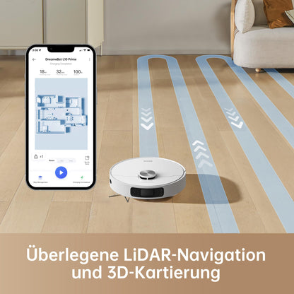 dreame L10 Prime robot vacuum and mop with automatic washing station for mop pads, 7mm mop lifting, LDS navigation, 4000Pa suction power, 3D mapping, WiFi/app control.