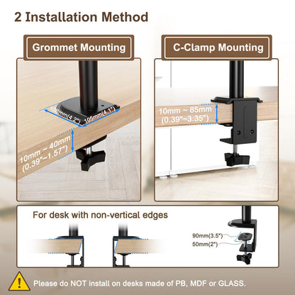 PUTORSEN Triple Monitor Mount for 13-32 inch Flat & Curved Screens, 80cm Pole Desk Mount Swivel Tilt Height Adjustable, 9kg per Arm, VESA 75x75/100x100, Black
