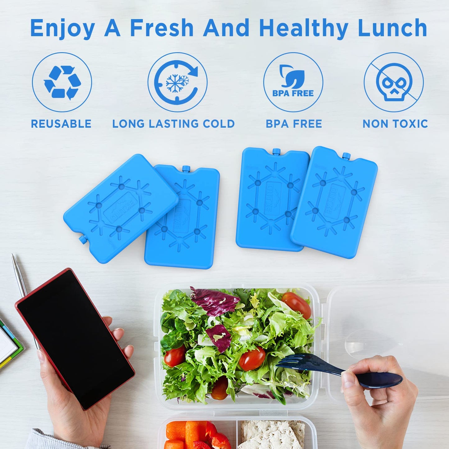 OUTXE 8-pack Ice Packs for lunch, cooler bag, and small cooler - Ice packs for cooler bag - Extra Thin & Long Cooling Performance on the go
