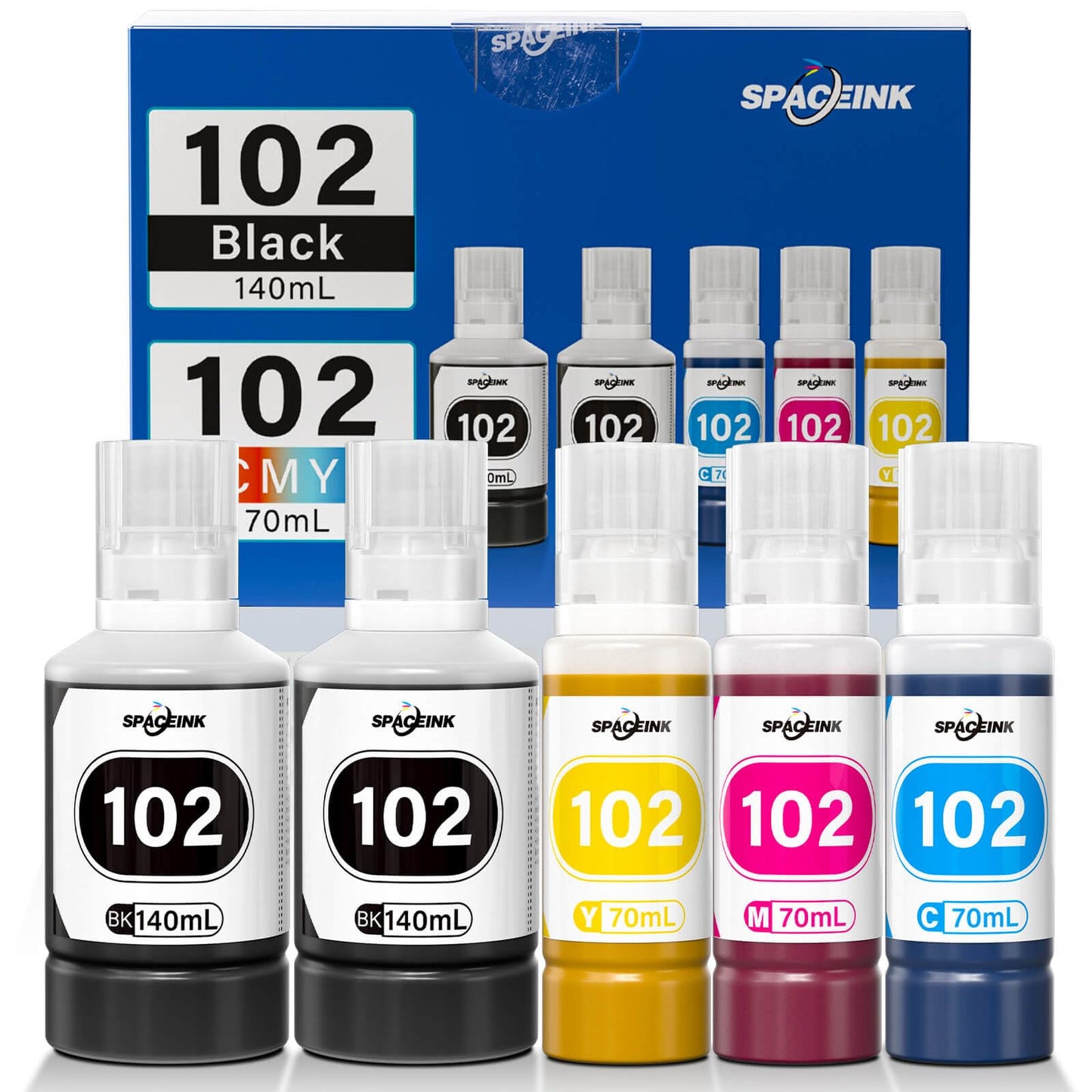 Ink 102 Multipack compatible for Epson ET-2850 ET-4750 ET-4850 ET-2750 ET-2856 ET-3850 ET-4856 ET-15000 ET-3750 ET-2700 ET-3700 ET-2751 ET-2756 ET-2851 Printer (2Black, C, M, Yellow)