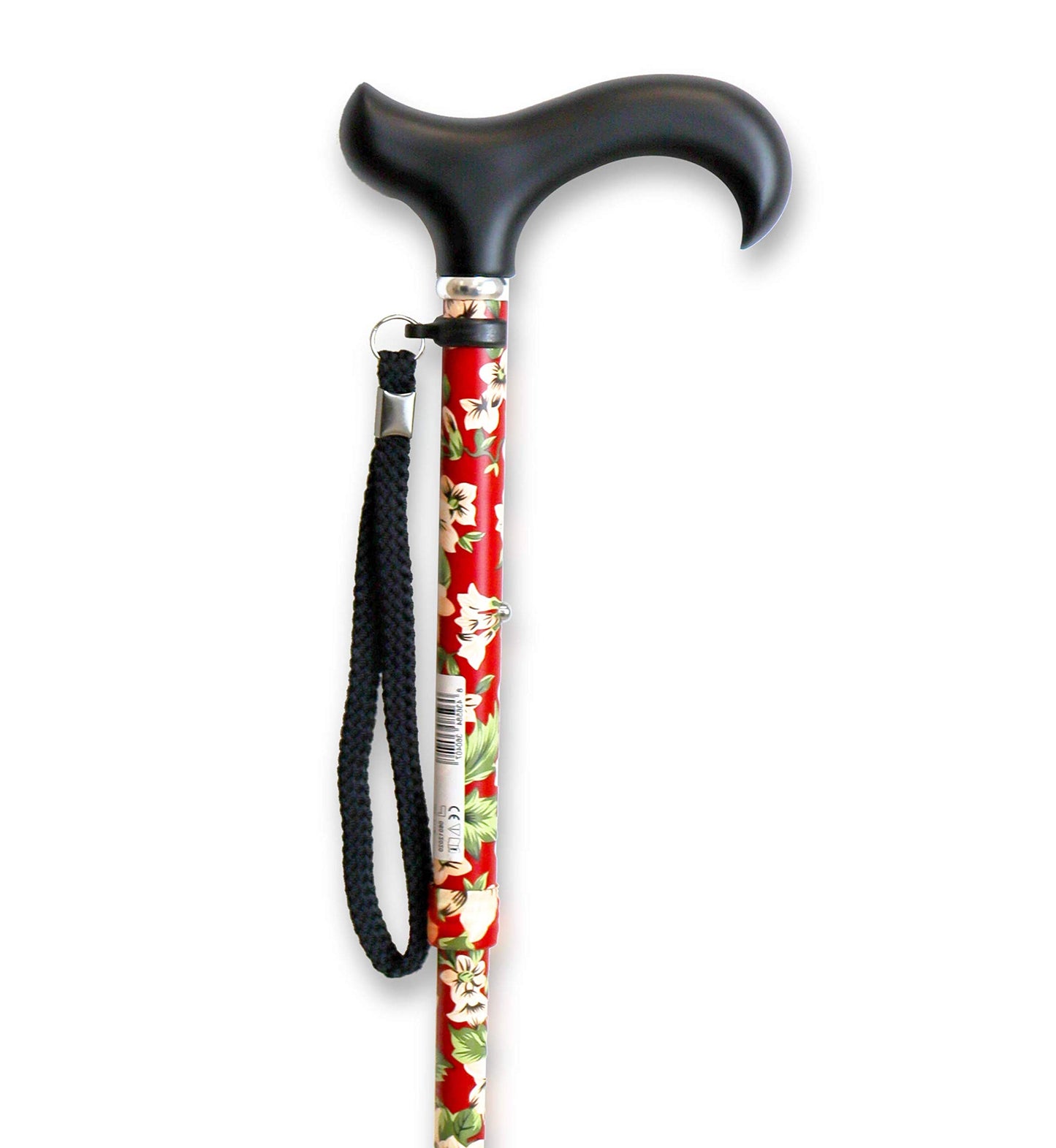 KMINA PRO - Floral Cane for Women, Elegant, Height-Adjustable Aluminum for Men, Foldable Red