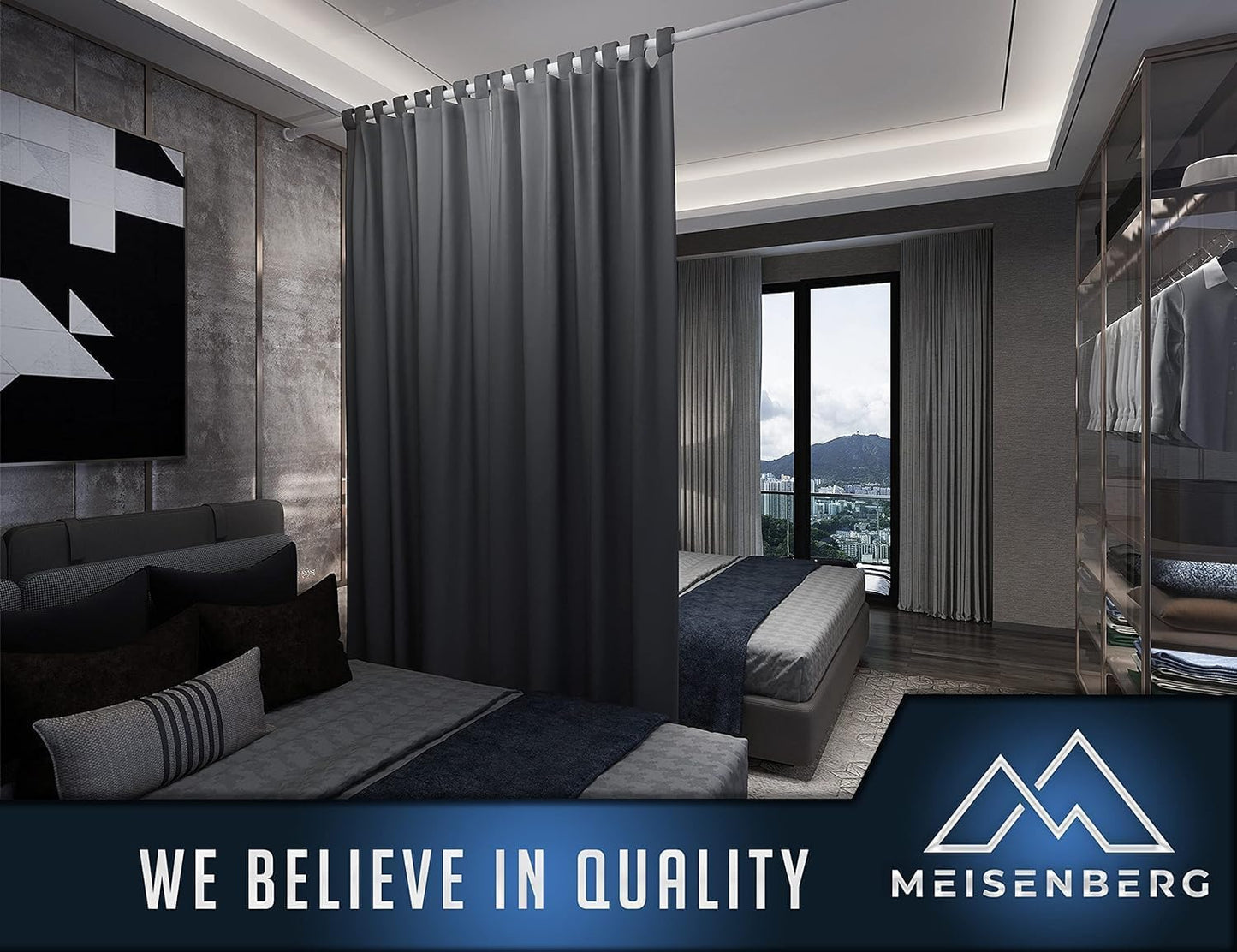 MEISENBERG Telescopic Pole without drilling 260-310cm, Ø32mm White Multifunctional Curtain Rod Clampable - Curtain Rod, Tension Rod Extendable - for your curtains, partition and balcony