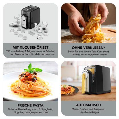 MAXXMEE Pasta Maker with 7 shaping discs for different types of pasta | Easy creation of fresh pasta | Digital control panel and countdown function | 30.7 x 19.8 x 26.3 cm [PP, silicone, PVC]
