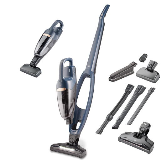 AEG 2in1 cordless vacuum cleaner, slim design, multi-floor nozzle, PetPro electric suction brush, deep cleaning, up to 50 min runtime, 21.6 volts, includes accessories, freestanding, hygiene filter, blue, QX7-1-I360