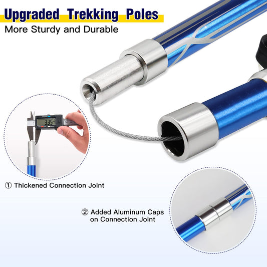HUGSEE Hiking Poles - Nordic Walking Poles for Women and Men, Foldable Telescopic Hiking Poles 110-135cm, Lightweight Aluminum Trekking Poles, Clamp Closure with 4 Pairs of Rubber Tips 2 Pack (Blue)