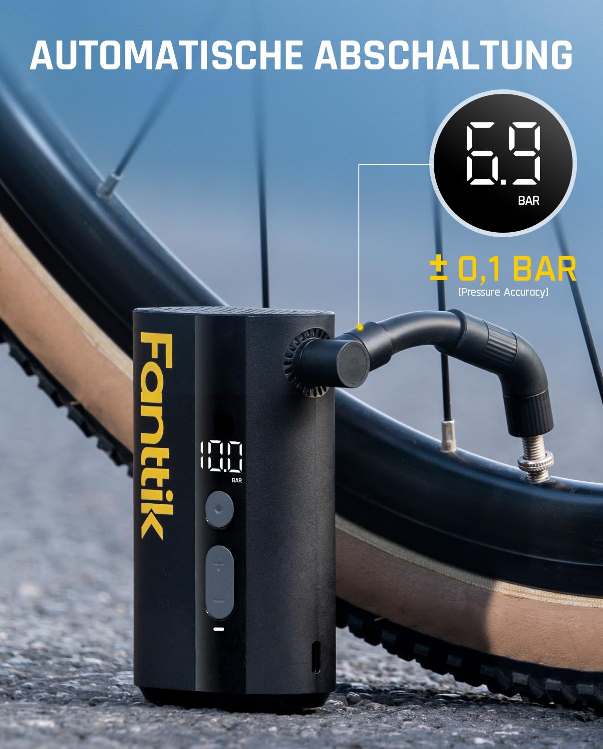 Fanttik X9 Ace Mini Bike Pump, Battery Compressor, 32s Quick-Inflatable Electric Bike Pump, 10.3BAR/150PSI Air Pump with Presta and Schrader Valve, for Road Bike, Mountain Bike, E-Bike, City Bike
