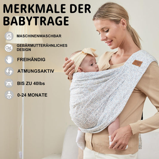 vrbabies Baby Carrier, Baby Wrap Front Carrier for newborns to toddlers, New upgraded adjustable baby carrier on one shoulder for babies 0-24 months up to 40 lbs (Small blue flower)
