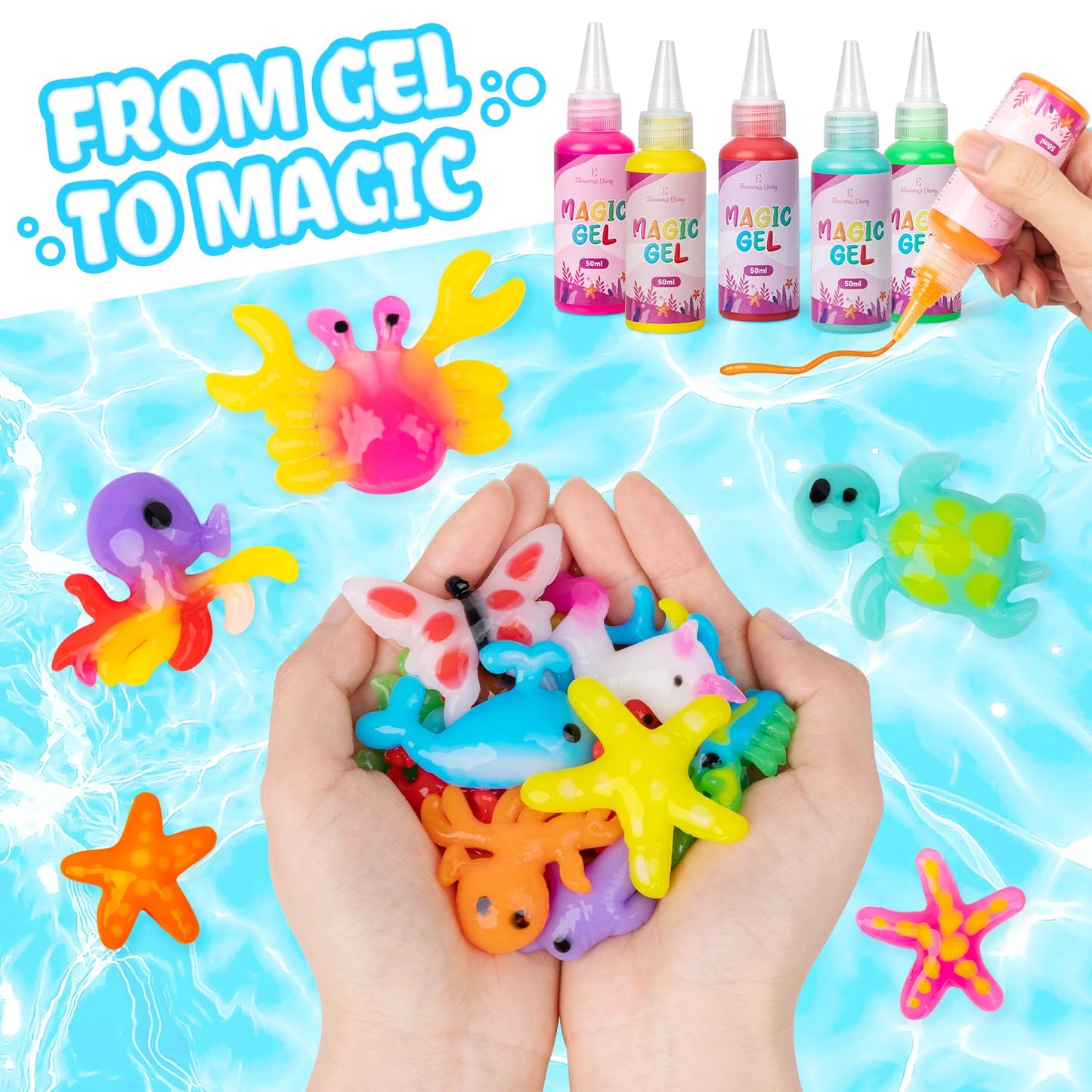 Eleanore's Diary Water Elf Kit, Magical Water Gel Toy, Creative magical elf water toy with 12 magic gel and 12 molds, Water painting sets for children 5 6 7 8 9 years old
