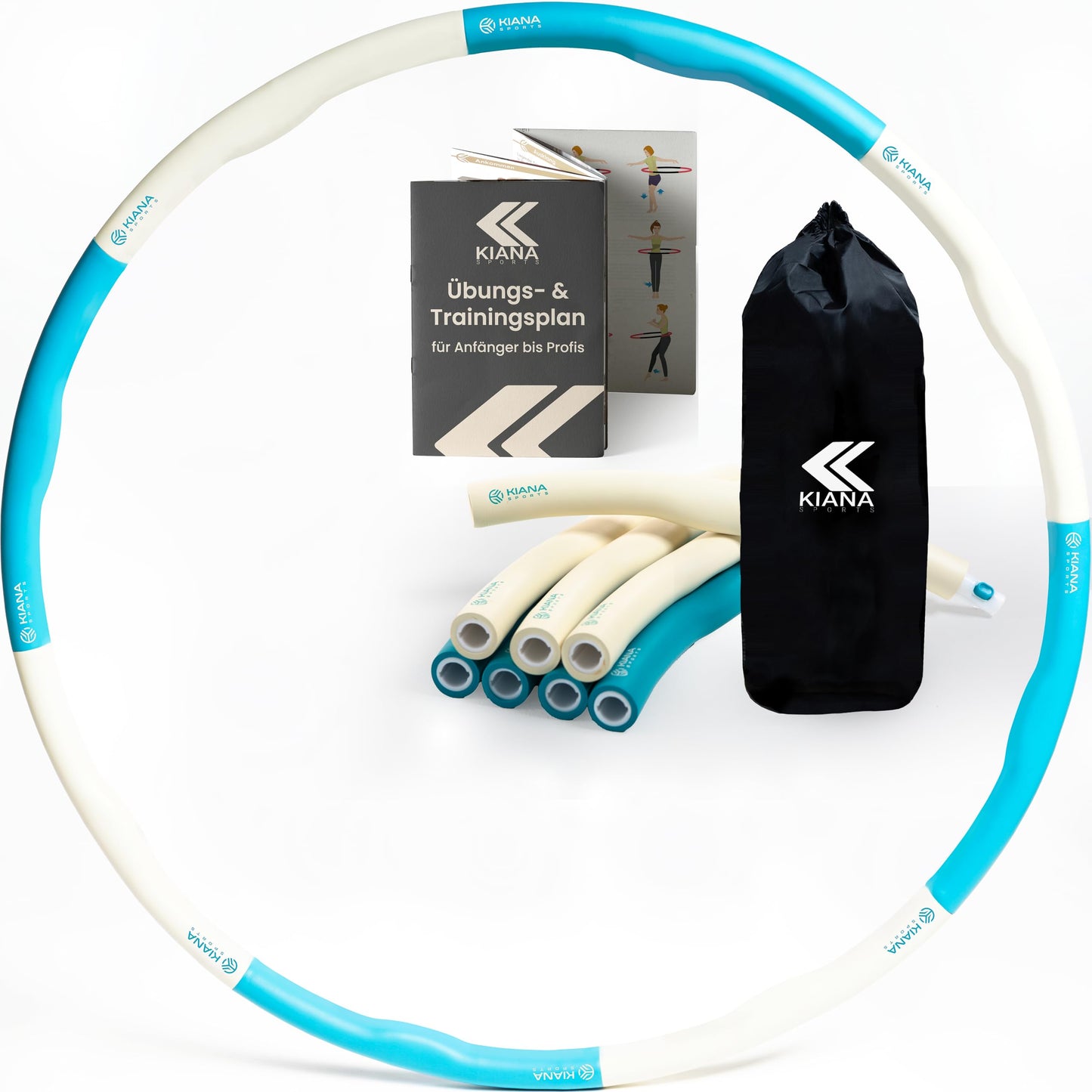 KIANA SPORTS® Hula Hoop Hoop Adult [1.2 & 1.5 kg] - with bag & workout plan - fitness hoop for weight loss - gymnastics hoop with waves - developed in Germany