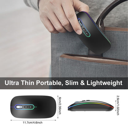 RaceGT Rechargeable Wireless Mouse Bluetooth 5.1 + USB 2.4GHz LED Mouse Wireless Ergonomic Quiet Click 3 Adjustable DPI Level with On/Off Switch, Portable Mouse for Laptop PC Notebook Computer