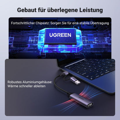 UGREEN Video Capture Card, 4K HDMI to USB C/A Capture Card, 1080P Video Grabber for gaming, recording, livestreaming, compatible with Switch, PS5, Xbox, TV Stick, camera, laptop, iPad, Mac, iPhone, Mac mini 4