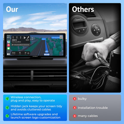 APHQUA Wireless CarPlay Display for Apple CarPlay and Android Auto, 9.3-inch portable light-sensitive touchscreen, digital media receiver with GPS navigation, Siri, MirrorLink/Siri/FM