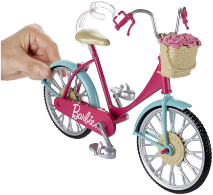 Barbie bike, bike with flower basket, moving wheels, pink bike doll, doll, gift for children, toy from 3 years, DVX55