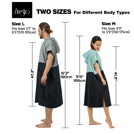 Zingtto Surf Poncho, extra large, thick towel poncho for men and women with hooded pocket for swimming at the beach, 41''x33'', black/green.
