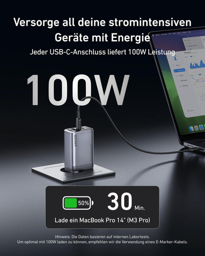 Anchor Prime Charger, 100W USB-C Charger, 3 Port GaN foldable and compact Anchor wall charger, for MacBook, iPad, iPhone models iPhone 17/16/15 Series, Galaxy S24/S23, and more.
