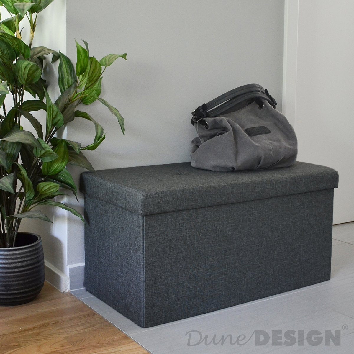 DuneDesign bench with 80L storage - 76x38x38 cm ottoman - Foldable seat chest with divider chest Dark grey