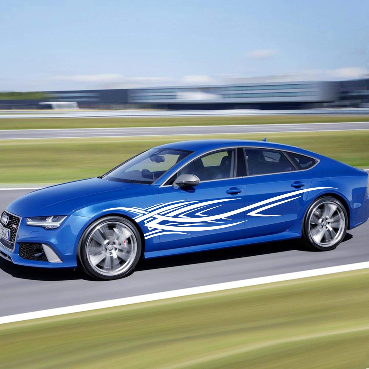 TOMALL 2Pcs 240cm x 39cm Flame Graphics Body Side Sticker Flame Racing Sport Stripes Sticker for Car Universal Vinyl Self-adhesive Decoration Accessories for Truck SUV Off-road Vehicle (white)