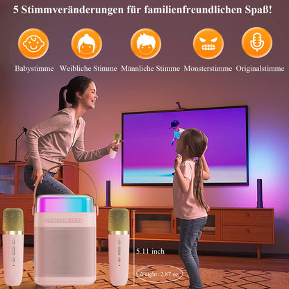 Tmiyas Karaoke Machine with 2 Wireless Microphones, Portable Bluetooth Karaoke Speaker with LED Lights for Home Party, Gift for Birthday, Christmas, Toys for Girls and Boys.