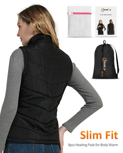 FERNIDA Women's Heated Vest, Heated Vest with Battery, USB 5V Electric Heating Vest with 8 Heating Zones and 3 Temperatures, M