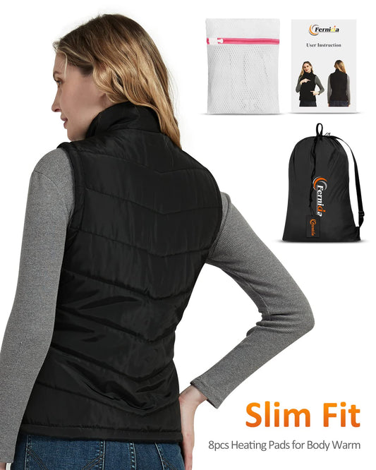 FERNIDA Women's Heated Vest, Heated Vest with Battery, USB 5V Electric Heating Vest with 8 Heating Zones and 3 Temperatures, M