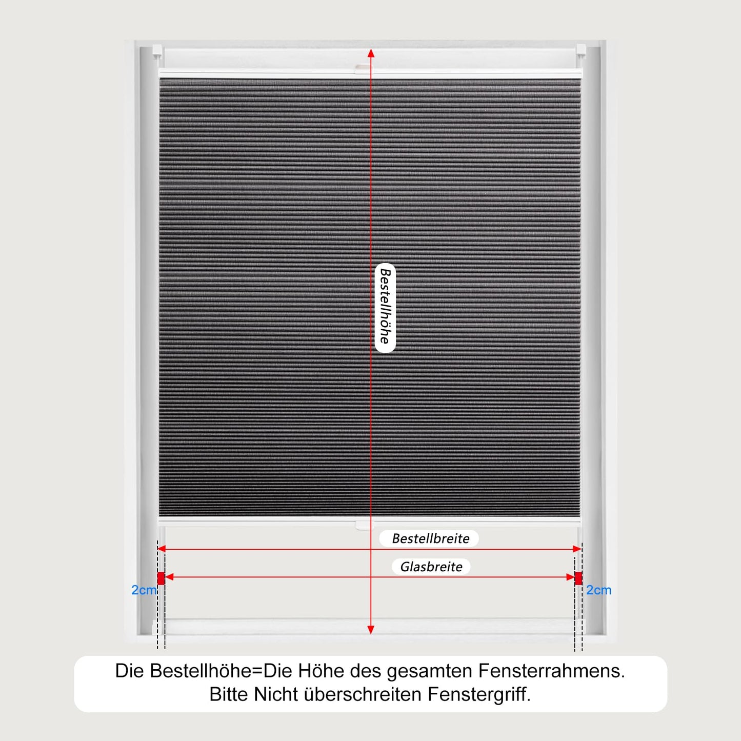 WOLTU Honeycomb Pleated Shade without Drilling Darkening Thermal Double Pleated Shade Clamp Fix Two-Tone 75x200 cm Dark Grey-White, Pleated Folding Blind Sun, Sight & Sound Protection, Venetian Blind Pleated Blind for Window & Door