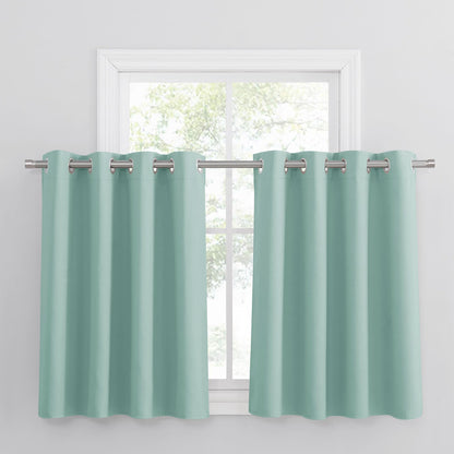 PONY DANCE Short Kitchen Curtains, 2 Panels, 35 x 52 inches, Light Blocking Curtains for Bedroom, Darkening Summer Green Sheer Curtains Set with Grommets.