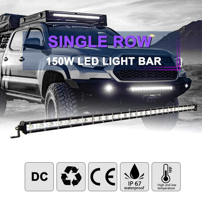 SKYWORLD 150W LED Light Bar 1 piece, Waterproof IP67 Offroad Lighting LED Bar 60W 6000K White 12V for Car, Truck, Motorcycle, SUV, ATV, Tractor, Boat, Off-road Vehicle, Construction Vehicle, Mining Machine