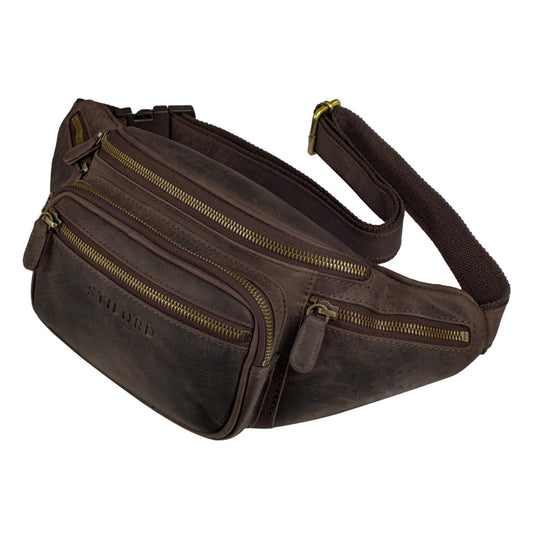 STILORD large leather fanny pack brown - Vintage waist bag for men, women & kids - Retro hip bag for jogging, festivals, vacations 'Caspar'