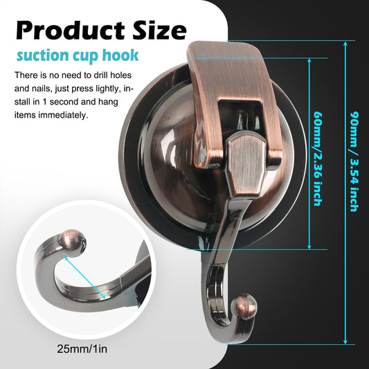 MaxEarn 6 piece Vacuum Suction Cup Hooks, Copper-Colored Extra Strong Suction Hooks, No Drilling Suction Hooks Wall Hooks Load-Bearing 5kg for Bathroom Kitchen Smooth Window Wall Glass