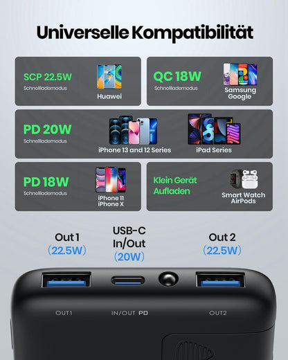 INIU Power Bank, Slimmest Fast Charging Powerbank small but powerful 10000mAh USB C Input & Output, PD3.0 QC4.0 External Mobile Batteries 22.5W, compatible with iPhone 16 15 14 13 12 Pro Max Samsung S21 iPad
