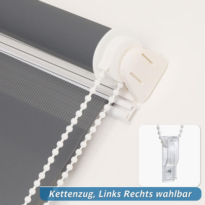 Bobodeco double roller blind clampfix without drilling Duo blinds for windows with clamp carrier, window blind translucent & blackout wall mounting privacy- anthracite B110 x H120cm (fabric width 106cm)