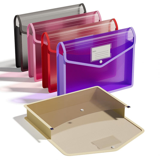 ThinkTex 5 Piece Document Wallet A4, Transparent Labels, Snap Closure, Multicolored, perfect for plastic folders, Practical A4 Folder for School and Office.