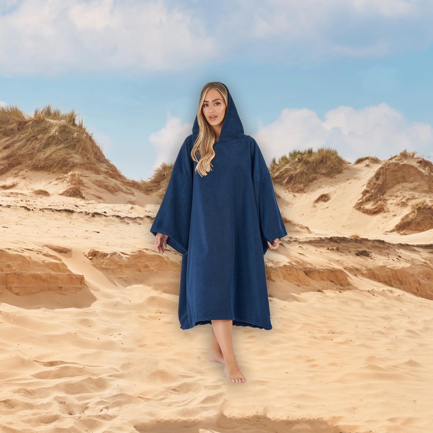 Brentford's hooded towel poncho for men and adults, large for bathing, swimming, surfing, wrapping, for men and boys bathing poncho ladies navy blue