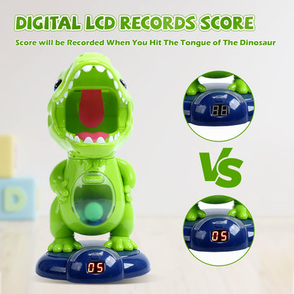 EagleStone Moving Dinosaur Shooting Toy for kids, target game with 2 air pump guns, party toy with score display, LED and sound, gift for boys and girls.
