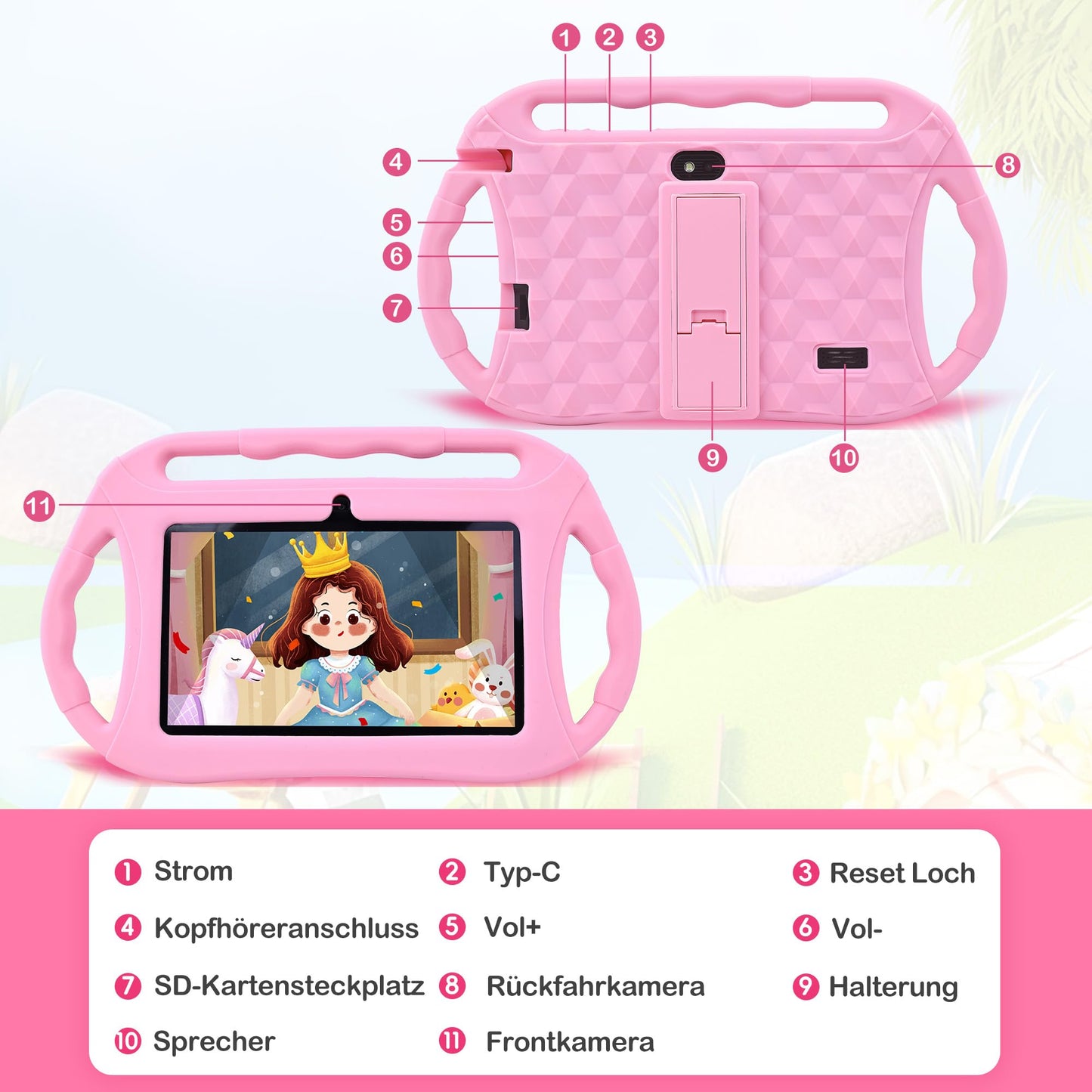 Veidoo Kids Tablet 7 Inch Android 32GB, WiFi, GMS, Dual Camera, Parental Control, Educational Learning Toddler Tablet with Silicone Case