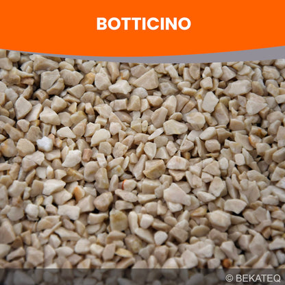 Stone carpet outdoor up to 2.5sqm - 25kg marble chippings in Botticino + 1K PU adhesive binder 1kg - Weatherproof, UV-resistant, water-repellent, heat-resistant, cold-resistant - BEKATEQ BK-605PU