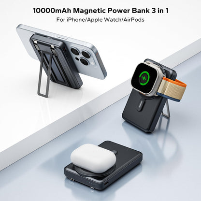 Eazpower Magsafe Powerbank for Apple, 10,000mAh Power Bank for iPhone with Built-in USB-C Cable, Wireless Magnetic Powerbank 20W PD Fast Charging for iPhone, Apple Watch, and Airpods.