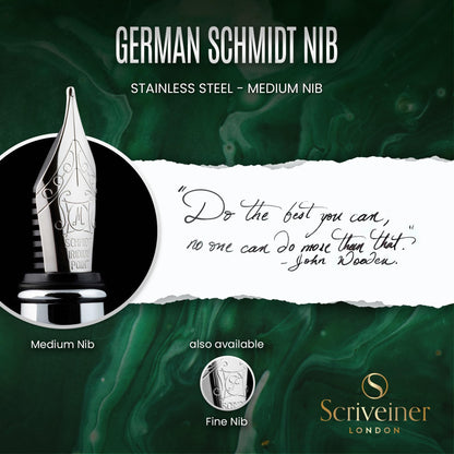 Scriveiner British Racing Green Personalized Pen - Stunning Green Lacquer Luxury, Chrome Finish, German Schmidt Nib (Medium), Best Engraved Fountain Pen Gift Set, Name Engraving