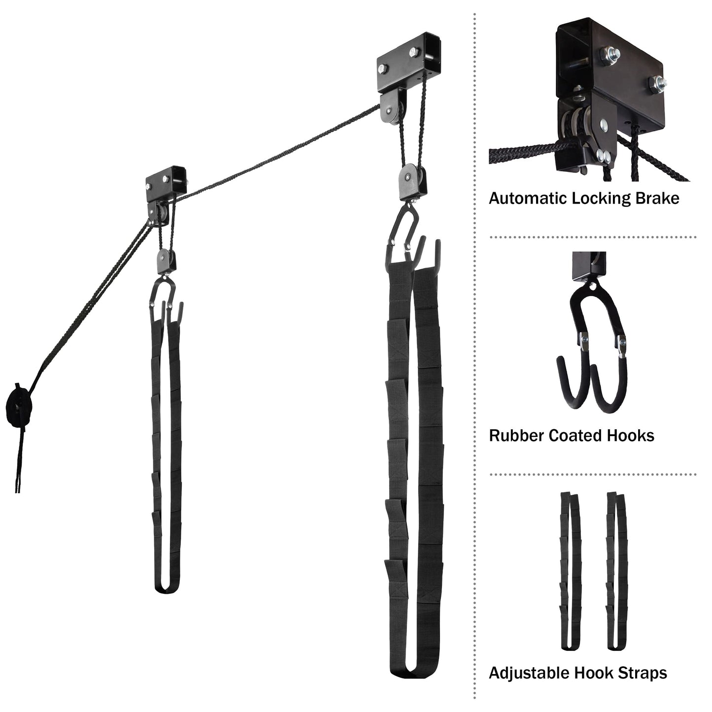 RAD Sportz Unisex Adult Hoist Lift - Pulley System with 56.7 kg Capacity for Kayak, Canoe, Bike or Ladder Storage, Black, Pack of 1