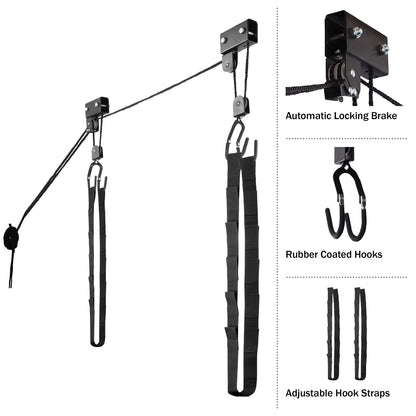 RAD Sportz Unisex Adult Hoist Lift - Pulley System with 56.7 kg Capacity for Kayak, Canoe, Bike or Ladder Storage, Black, Pack of 1
