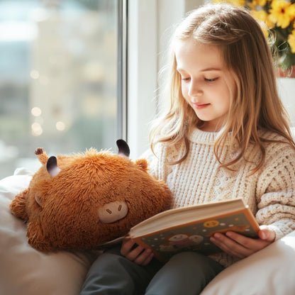 Mewaii Sweet Highland Cattle Cow Stuffed Animal Plush Pillow for Kids, Soft 33 cm Stuffed Animals, Kawaii Plush Cow, Relaxation and Decorative Pillow for Girls.