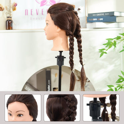 Neverland Practice Head Mannequin Head 22 inches 50% Real Hair Cosmetology Mannequin Head Practice for Hairdressers Cutting & Styling with Clamp + DIY Braid Set