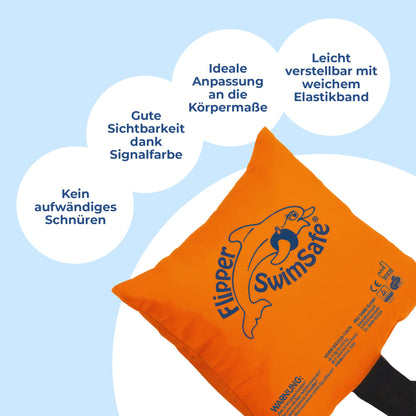 Flipper SwimSafe 1080 - Swim pillow for toddlers made of cotton, safe swimming aid with adjustable rubber band for learning to swim.