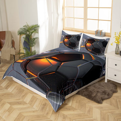 Loussiesd kids' bedding set soccer print duvet cover set black grey 2pc 135x200cm microfiber bedding for boys teens soccer sports theme with 1 pillowcase zipper